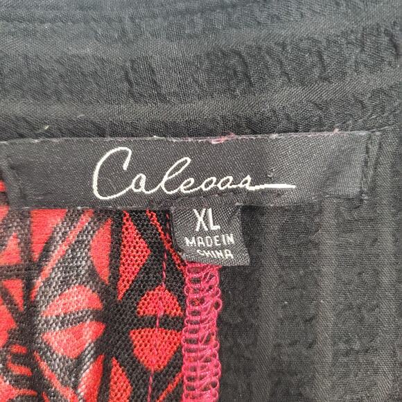 Caleoas Shirt Womens XL Red Black Lace Sheer Tunic Button Front 3/4 Sleeve Boho - Picture 3 of 8
